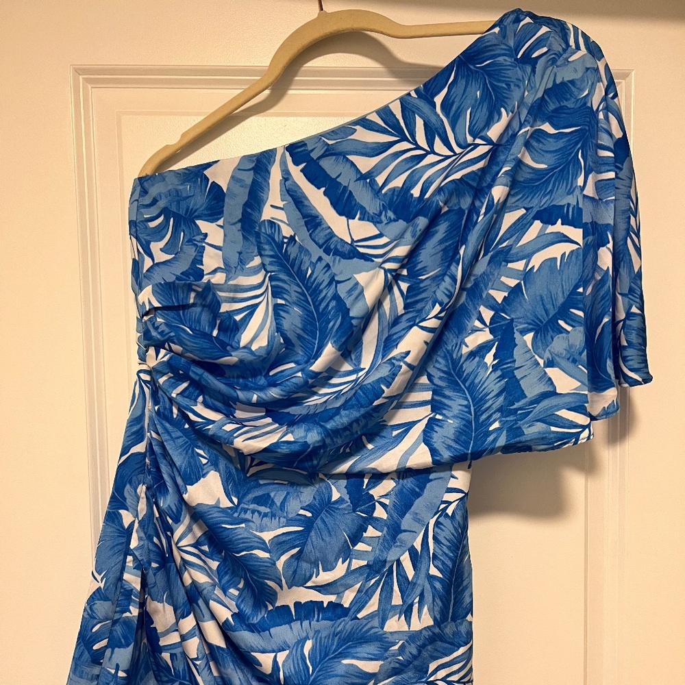 Tropical Blue One Shoulder Mini Dress